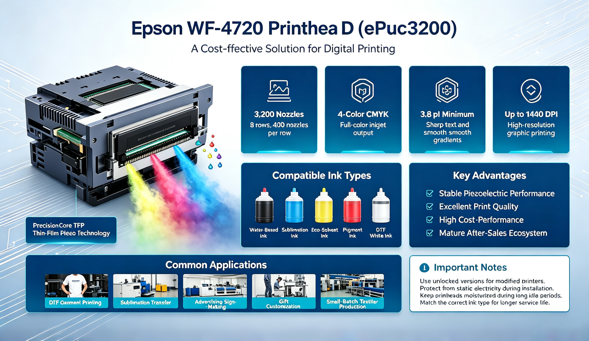 آخرین وبلاگ های شرکت در مورد Epson WF-4720 Printhead EPS3200 | PrecisionCore TFP Print Head for DTF & Sublimation Printing
